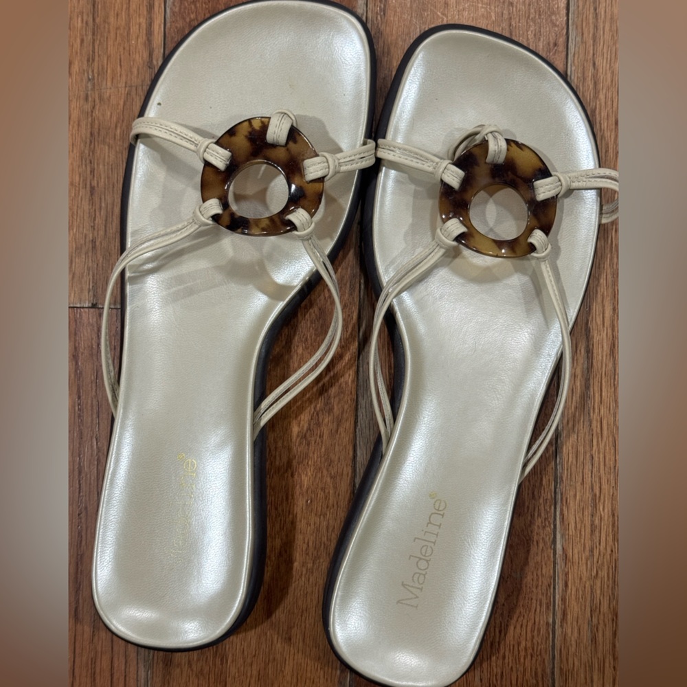Madeline Cream Sandals with Brown Ring Detail - Women’s 8.5